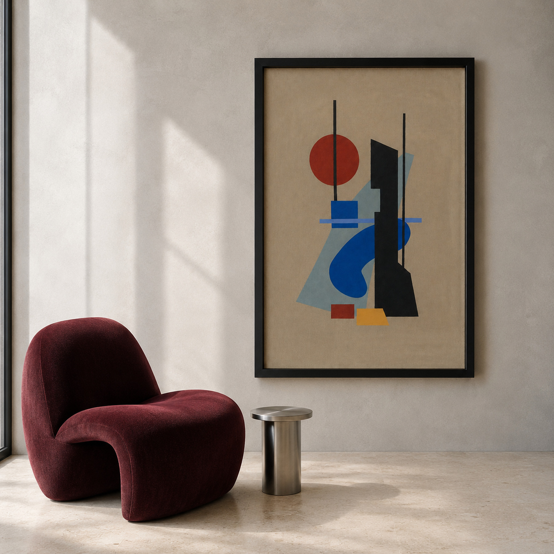 Constructed Rhythms geometric artwork shown in a contemporary interior