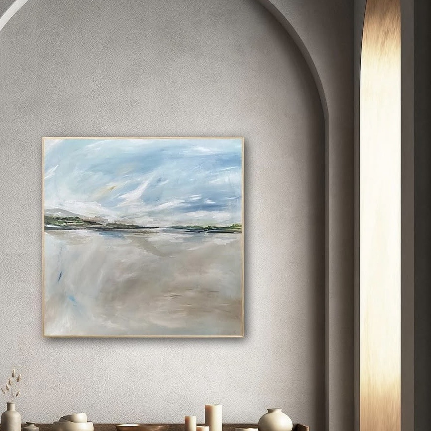 Quiet Horizons atmospheric landscape shown in a refined interior
